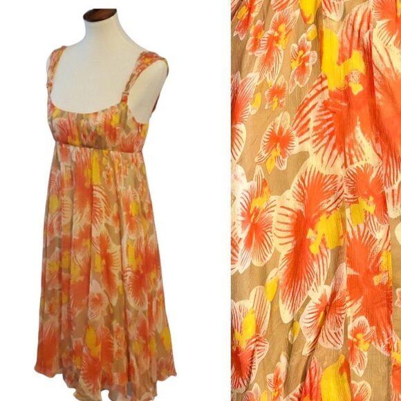 Diane Von Furstenberg Floral Silk Dress Penny Yellow Orange Ruffle Sundress Sz 8 - Picture 10 of 10